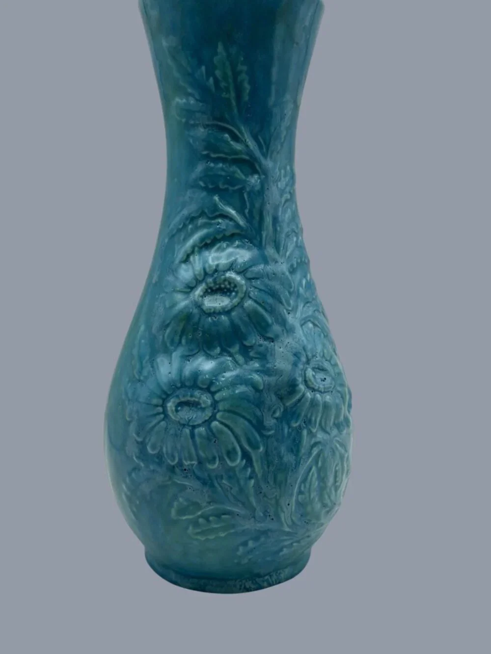 VTG Holland Mold Floral Art Pottery Vase Signed MSB – Blue Relief Flower Vase
